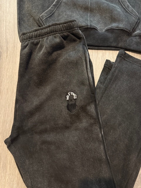 Bearded Guy Logo Sweatsuit/Wide-leg Pants (Sun Washed Black)