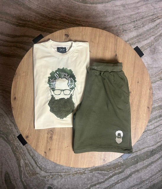 Bearded Guy Logo Short Set (Cream and Sage)